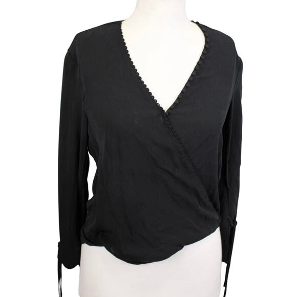 3.1 Phillip Lim Black Silk Long Sleeve V- Neck Wrap Blouse Size 0 - Picture 3 of 12